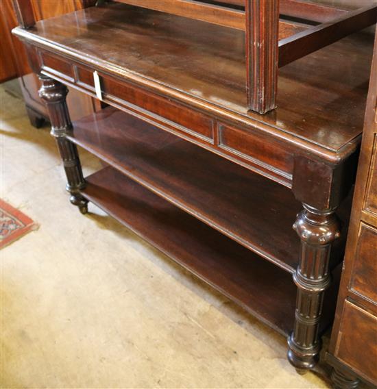 A late Victorian mahogany three tier buffet, W.4ft D.2ft H.2ft 6in.
